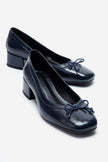 GIPSY Navy Blue Patent Leather Bow Detail Block Heel Shoes