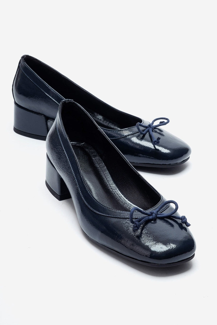 GIPSY Navy Blue Patent Leather Bow Detail Block Heel Shoes