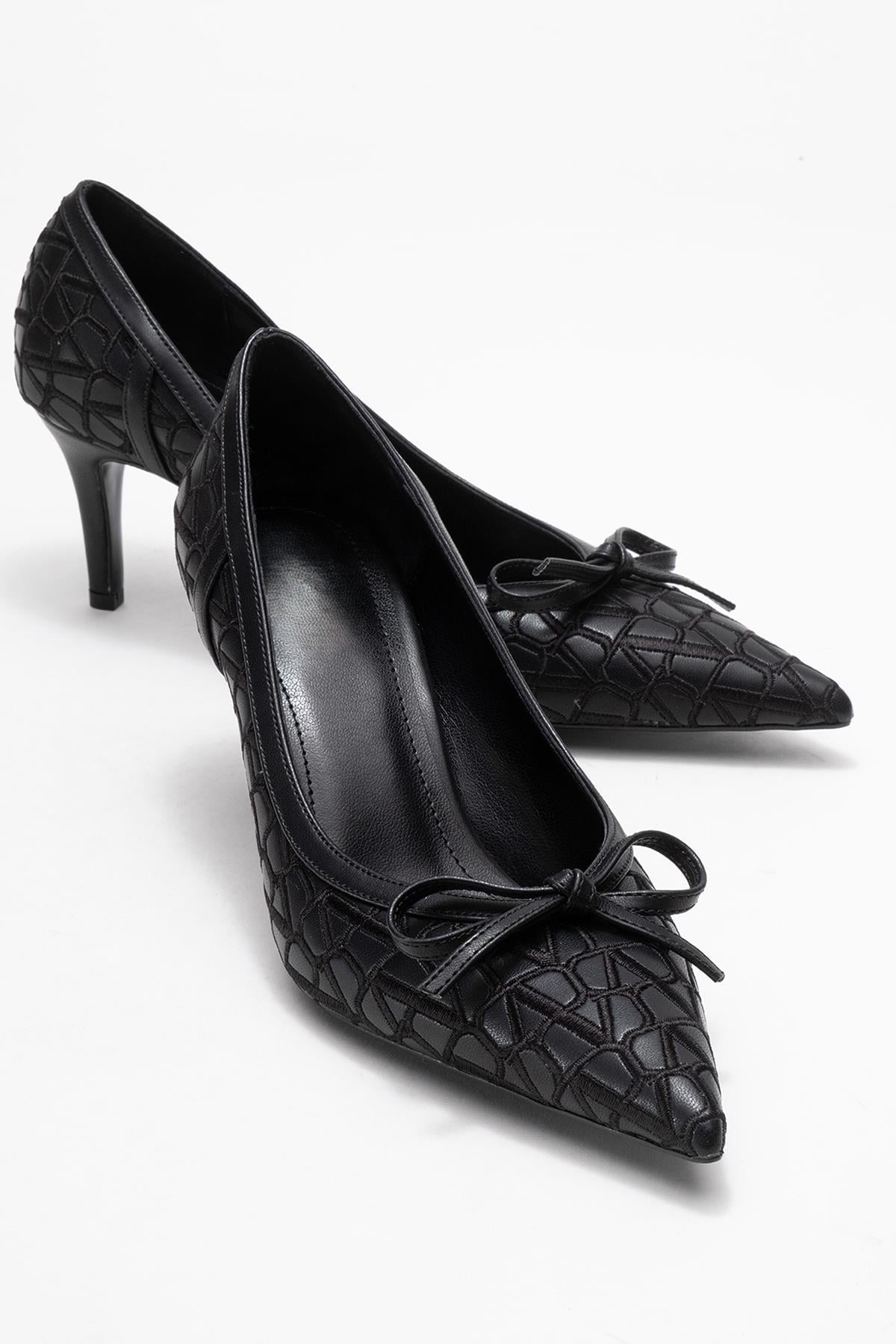 CAMDEN Black Patterned Bow Detail Women’s Heeled Shoes | FOOTWEAR | Heels | Lebbse
