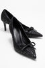 CAMDEN Black Patterned Bow Detail Women’s Heeled Shoes