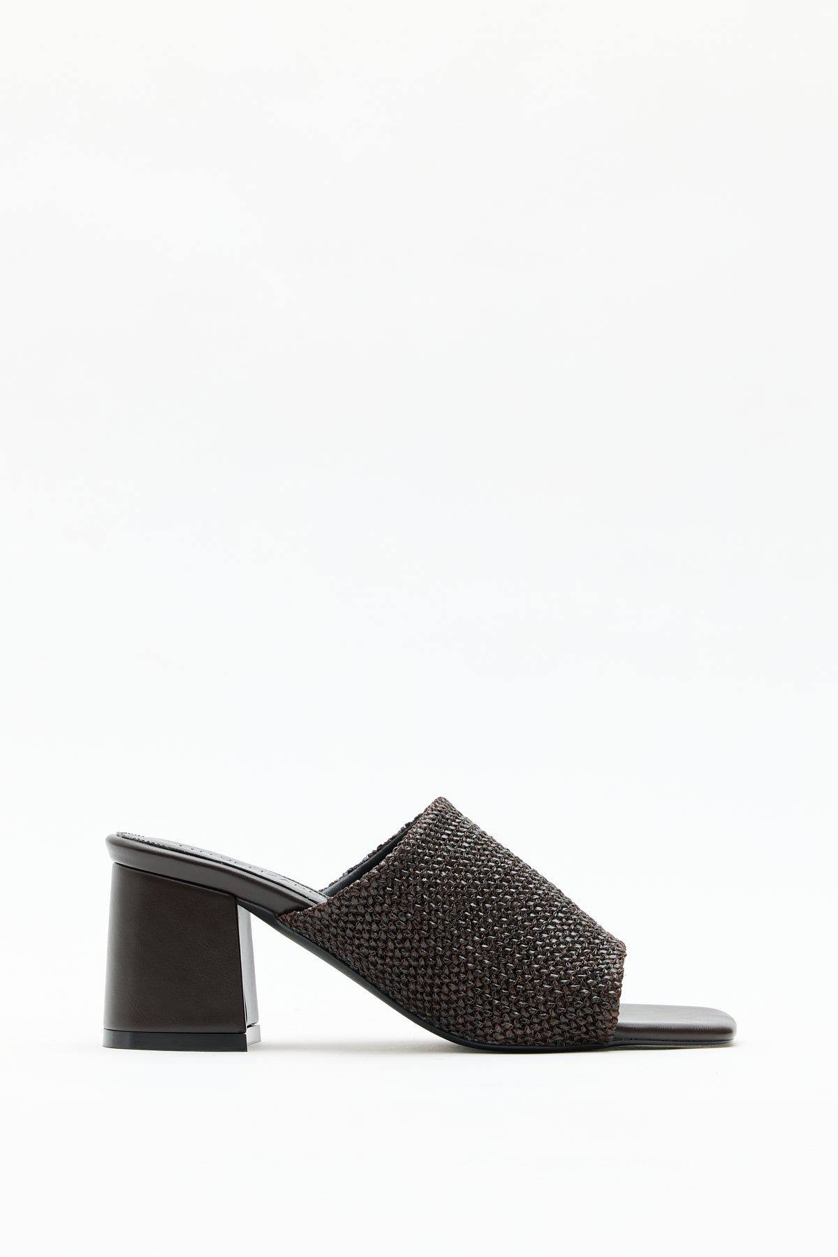 Textured Wide Strap Brown Woven Women's Heeled Sandals