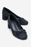 Leslie – Navy Suede Bow Detail Block Heel Shoes