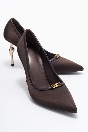 MILOS Brown Satin Buckled Women's High Heels