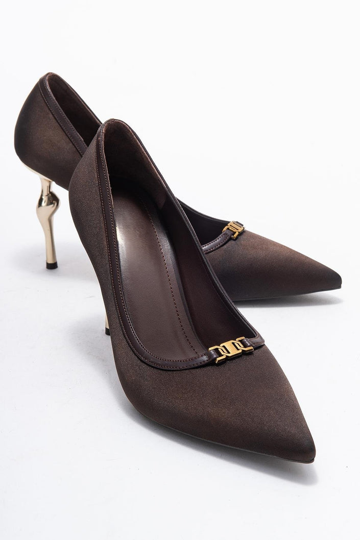 MILOS Brown Satin Buckled Women's High Heels