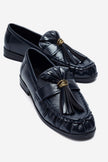 Marston – Navy Crinkled Patent Tassel Loafers