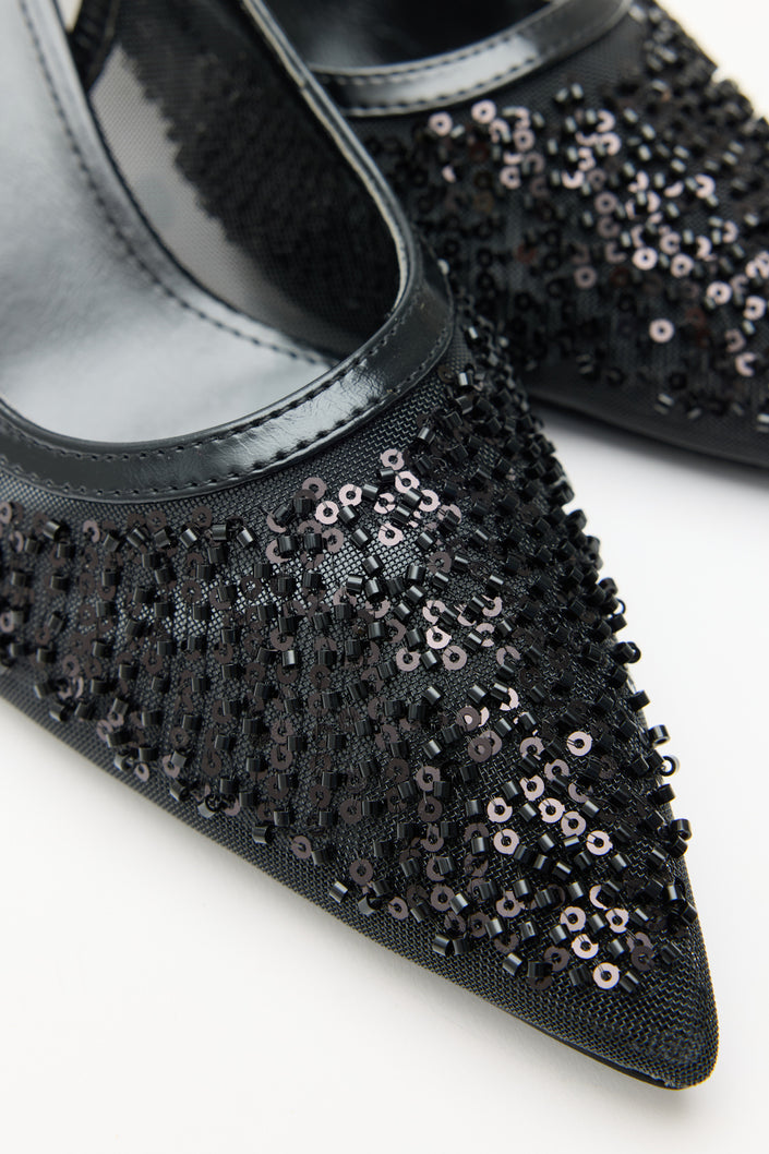 Sequin Detail Black Women's Heels