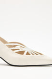 POINTED-TOE RHINESTONE EMBELLISHED BEIGE SATIN WOMEN’S HEELS