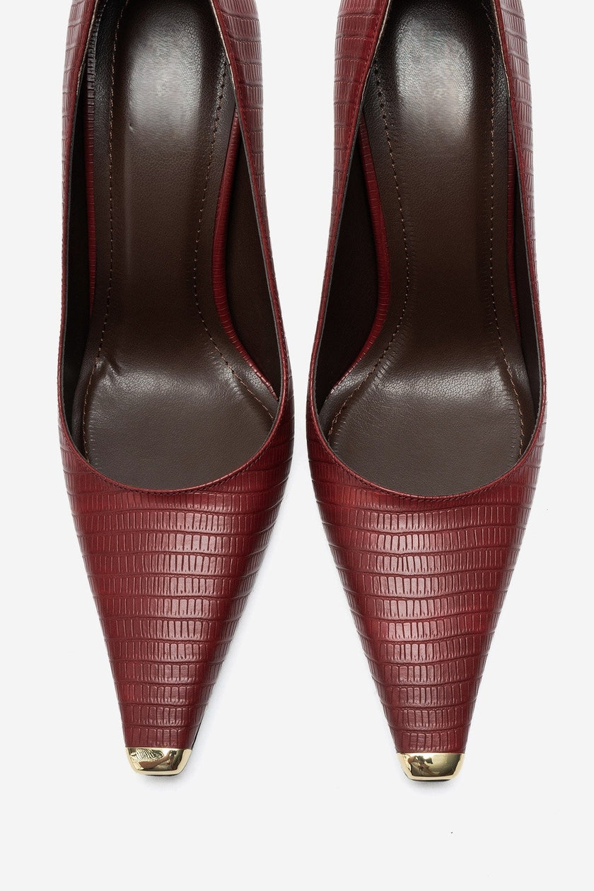 NIKOLIA Burgundy Striped Women's High-Heel Shoes – 9.5 cm