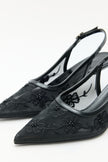 Floral Embroidered Lace Black Women's Heels