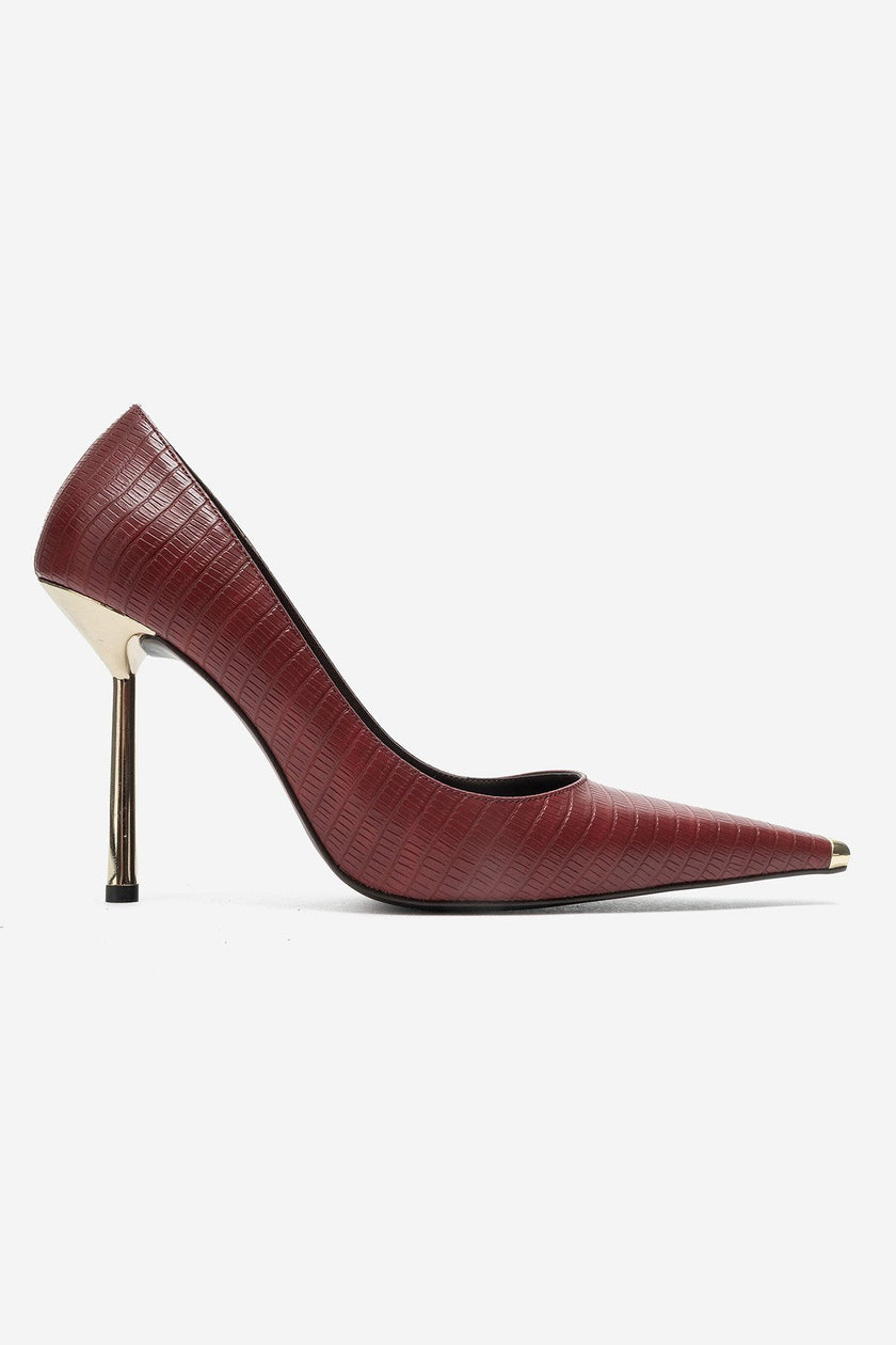 NIKOLIA Burgundy Striped Women's High-Heel Shoes – 9.5 cm