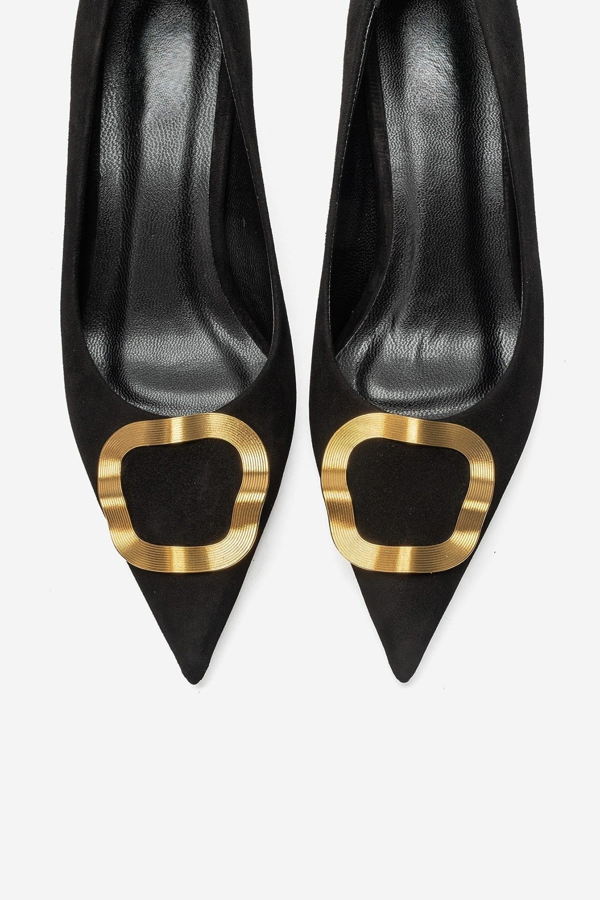 NOEMI Black Genuine Suede Leather Buckle Strap Heels – 6 cm