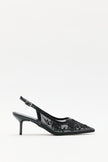 Floral Embroidered Lace Black Women's Heels