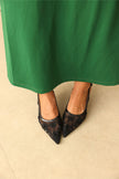 Floral Embroidered Lace Black Women's Heels