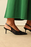 Floral Embroidered Lace Black Women's Heels
