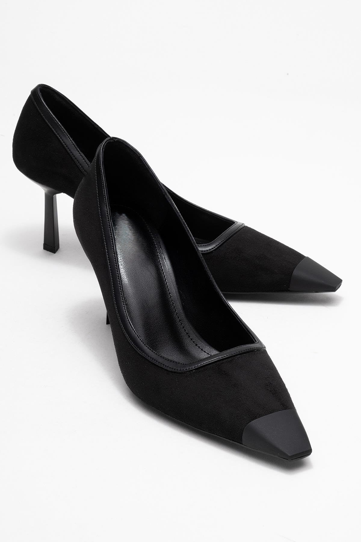 RONA Black Suede Matte Toe Women's High Heel Shoes