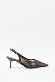 Floral Embroidered Lace Bitter Brown Women's Heels