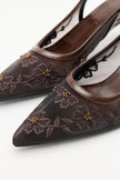 Floral Embroidered Lace Bitter Brown Women's Heels