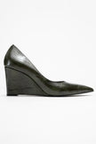 PUERA Green Printed Pointed Toe Women's Wedge Heel Shoes