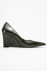 PUERA Green Printed Pointed Toe Women's Wedge Heel Shoes
