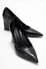 PUERA Women's Black Print Pointed Toe Wedge Heel Shoes