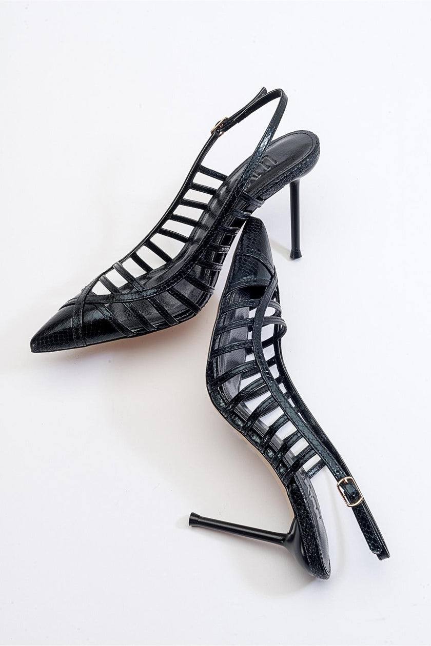 GESTO Black Patterned Women's High Heels