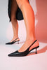 MARTEN Women's Black Leather Pointed Toe Slingback Stiletto Heel Shoes