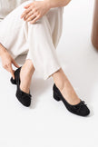 Leslie – Black Suede Bow Detail Block Heel Shoes