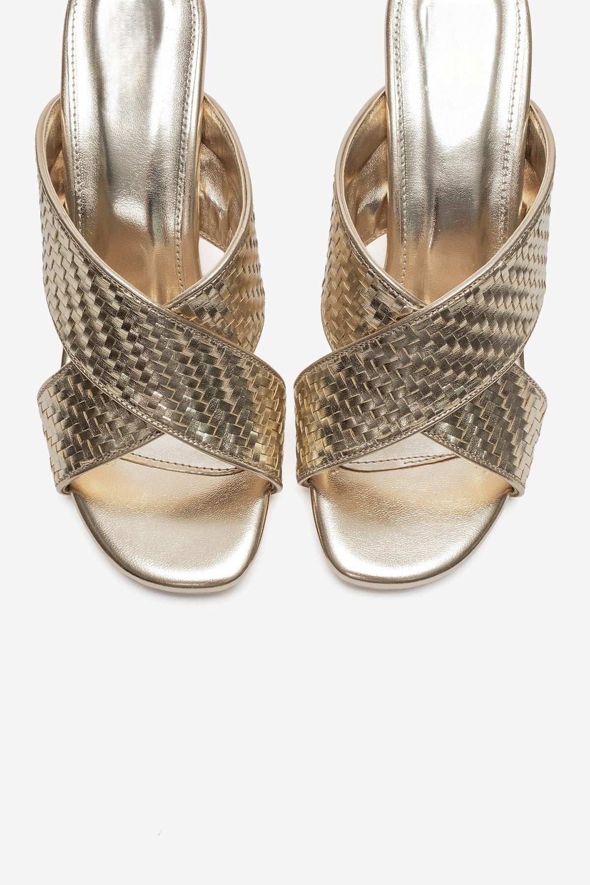 LAVEAN Gold Woven Cross-Strap Wedge Mule Slipers