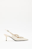 POINTED-TOE RHINESTONE EMBELLISHED BEIGE SATIN WOMEN’S HEELS