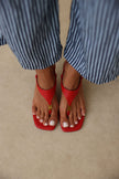 Minimal Gold Accessory Toe-Post Red Women's Heeled Sandals