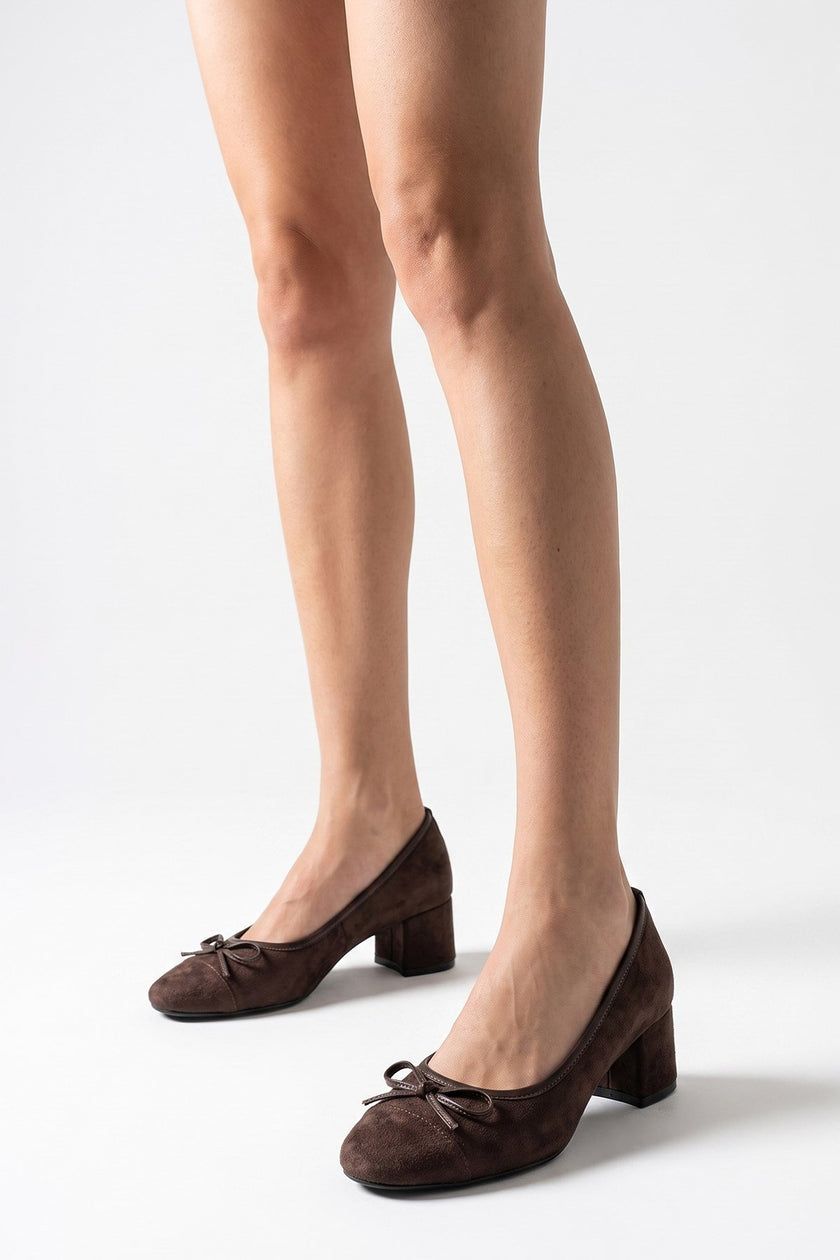 Leslie – Brown Suede Bow Detail Block Heel Shoes