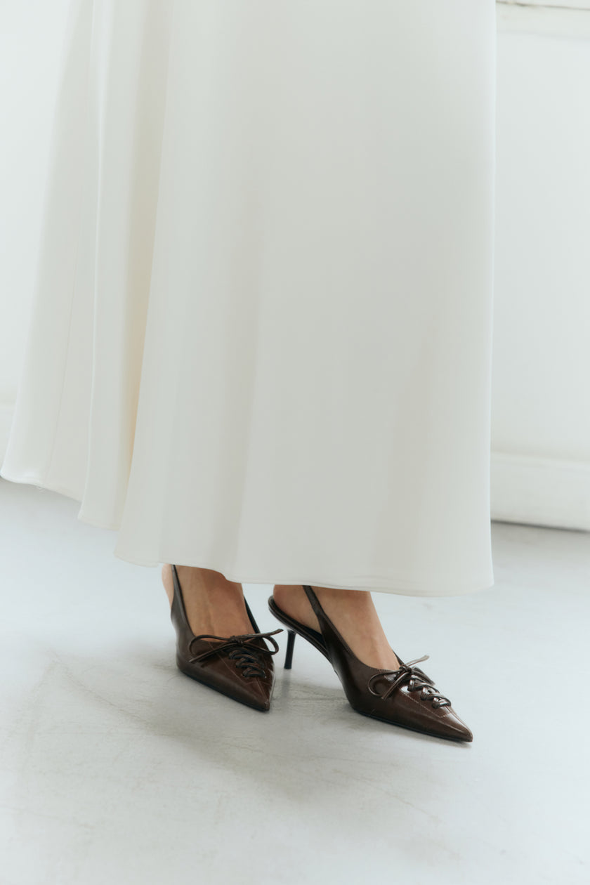 Pointed Toe Lace-Up Bitter Brown Women’s Heeled Shoes