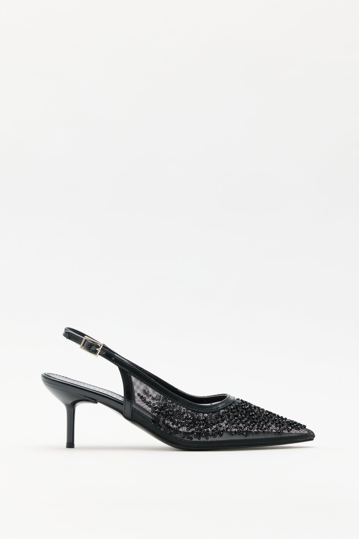 Sequin Detail Black Women's Heels