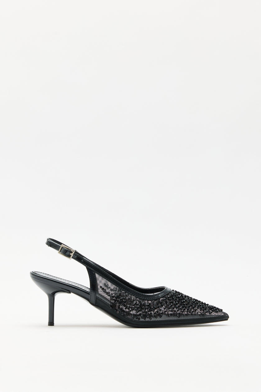 Sequin Detail Black Women's Heels