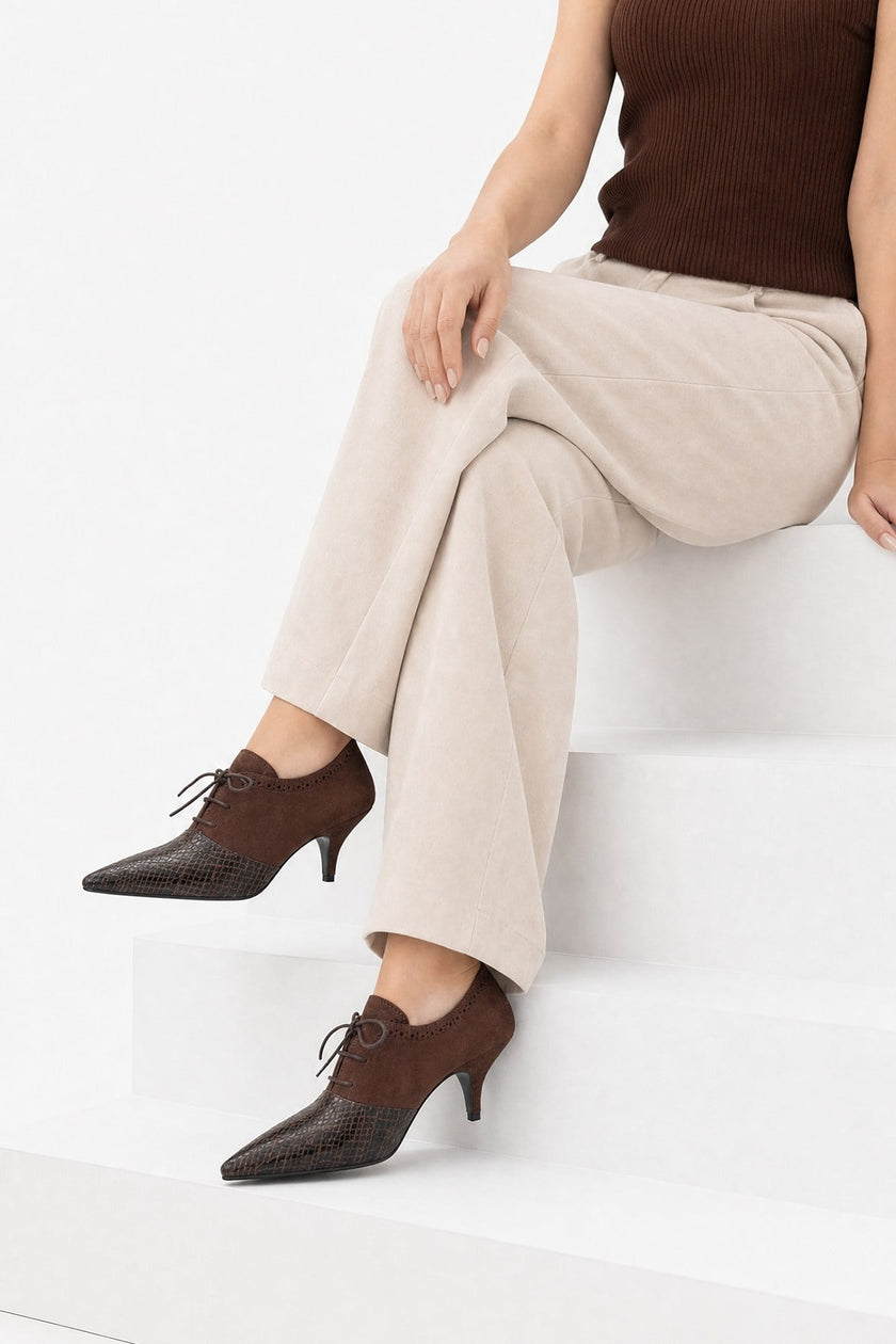 MEDLEY Brown Suede-Style Patterned Lace-Up Stiletto Heels