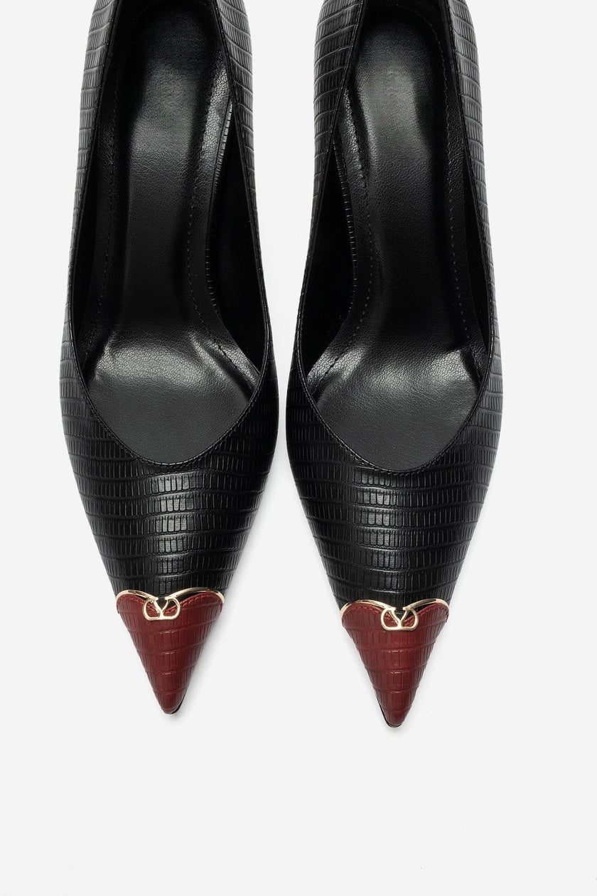 JIMENA Black & Red Printed Pointed-Toe Stiletto Heels – 8 cm