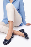 GIPSY Navy Blue Patent Leather Bow Detail Block Heel Shoes