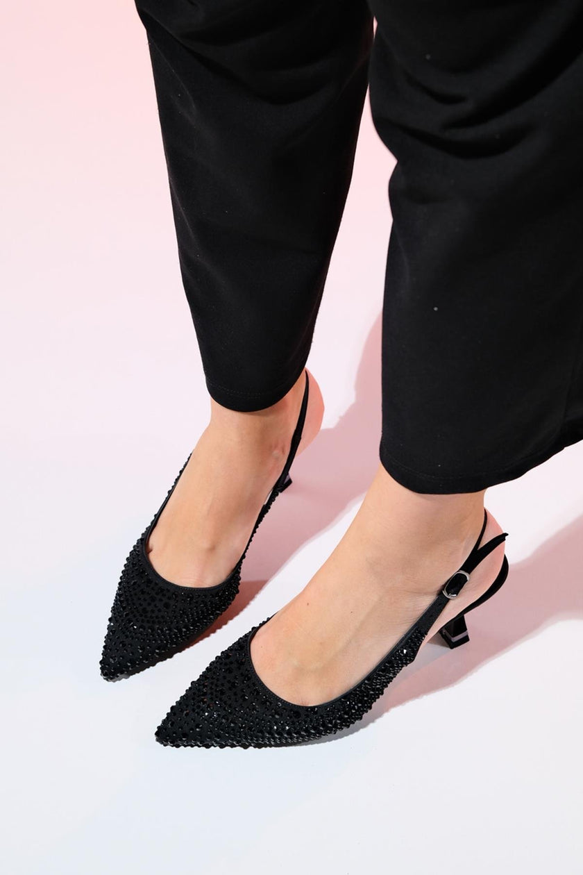 JUAN Black Satin Stone Women's Evening Shoes