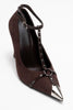 JULIANA Brown Suede Women's Metallic Toe High Heel Shoes with a Trocque Belt