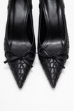 CAMDEN Black Patterned Bow Detail Women’s Heeled Shoes
