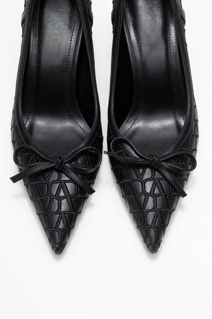 CAMDEN Black Patterned Bow Detail Women’s Heeled Shoes
