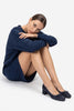 Leslie – Navy Suede Bow Detail Block Heel Shoes