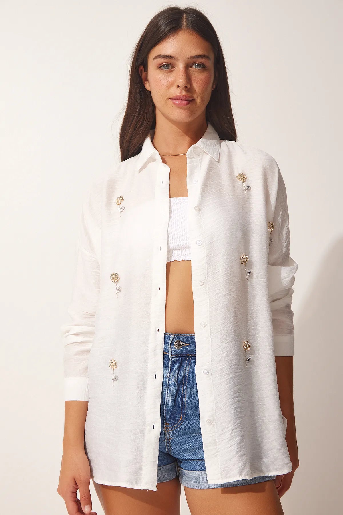 Crystal Stone Embroidered Ayrobin Shirt