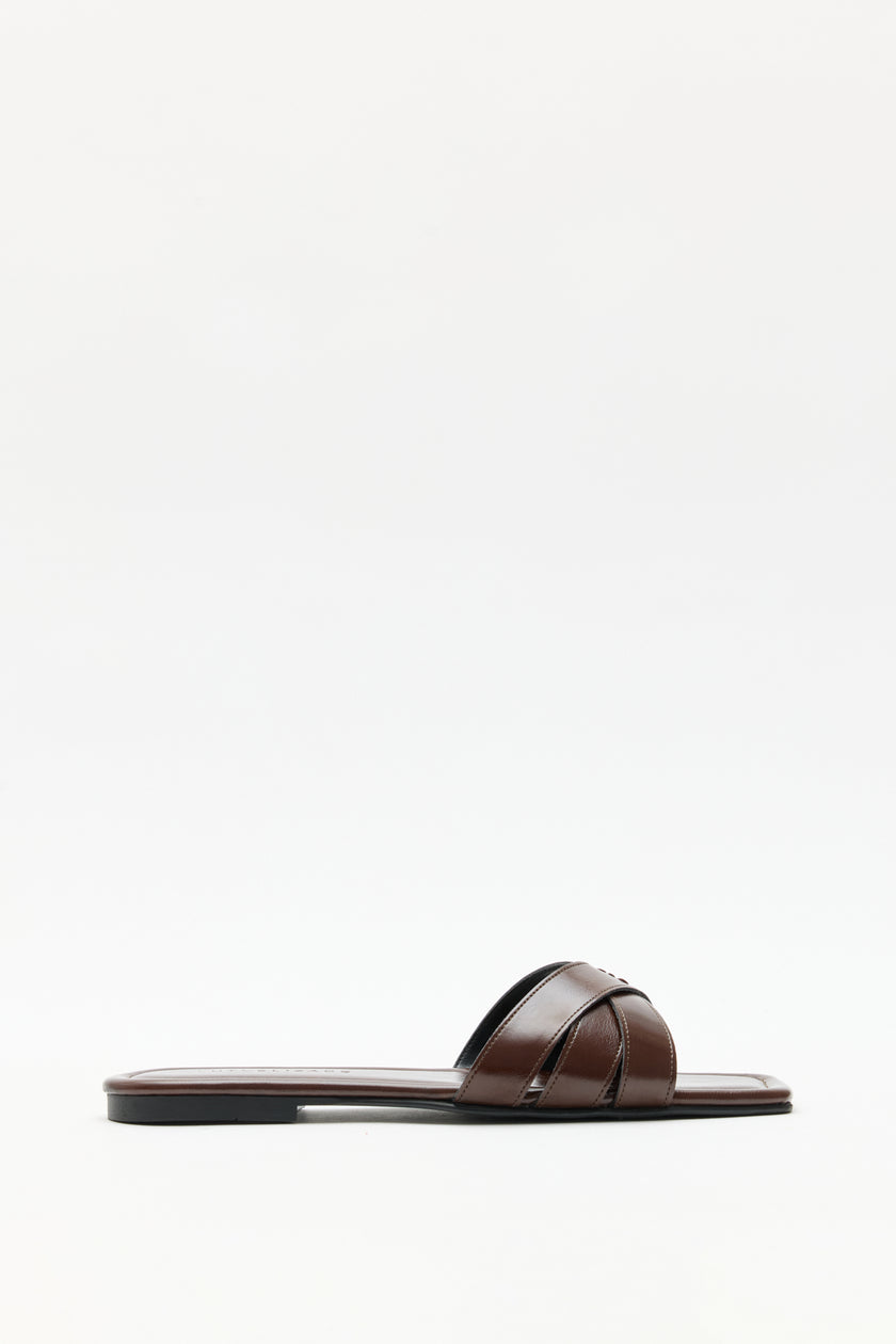Minimal Cross-Strap Bitter Brown Women's Slippers