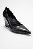PUERA Women's Black Print Pointed Toe Wedge Heel Shoes