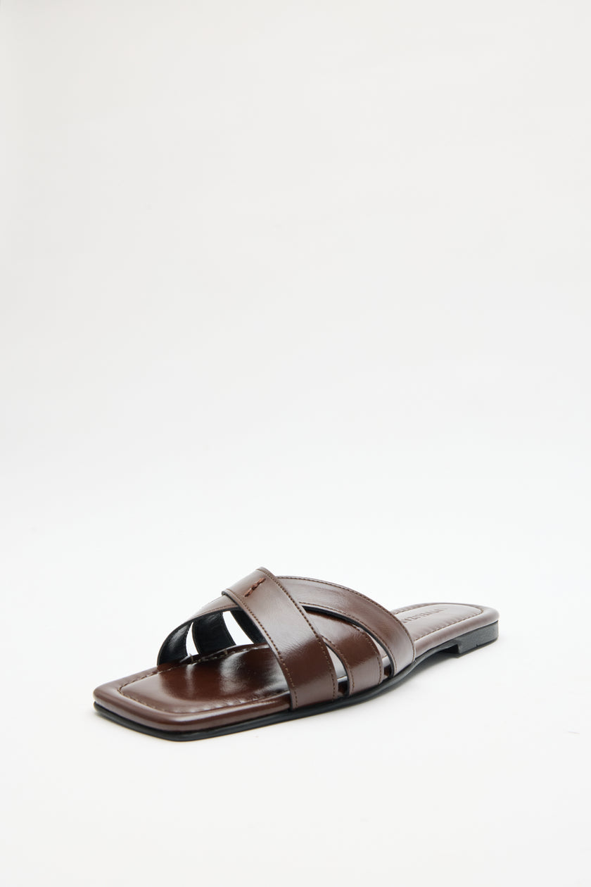 Minimal Cross-Strap Bitter Brown Women's Slippers