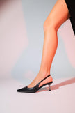 MARTEN Women's Black Leather Pointed Toe Slingback Stiletto Heel Shoes