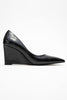 PUERA Women's Black Print Pointed Toe Wedge Heel Shoes