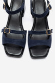 YOLEN Navy Blue Suede Genuine Leather Block Heel Sandals