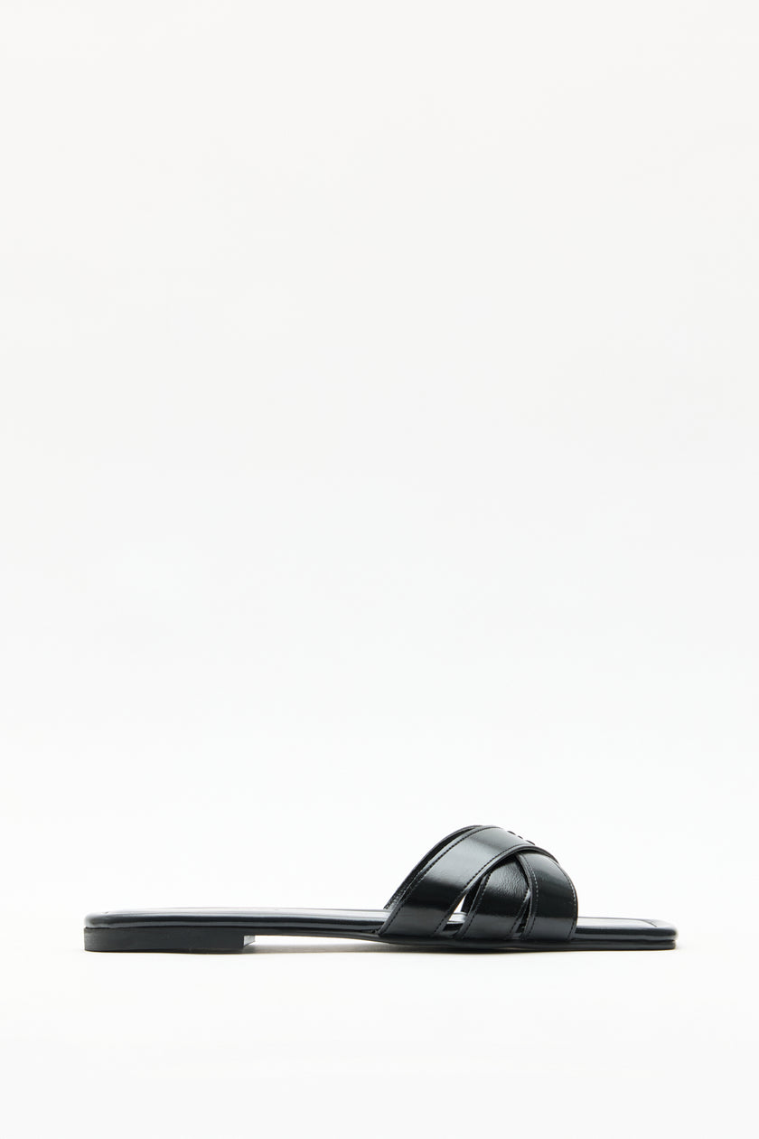 Minimal Cross-Strap Black Women's Slippers